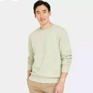 New Men's Light Green Lightweight 100% Wool Long Sleeve Sweater